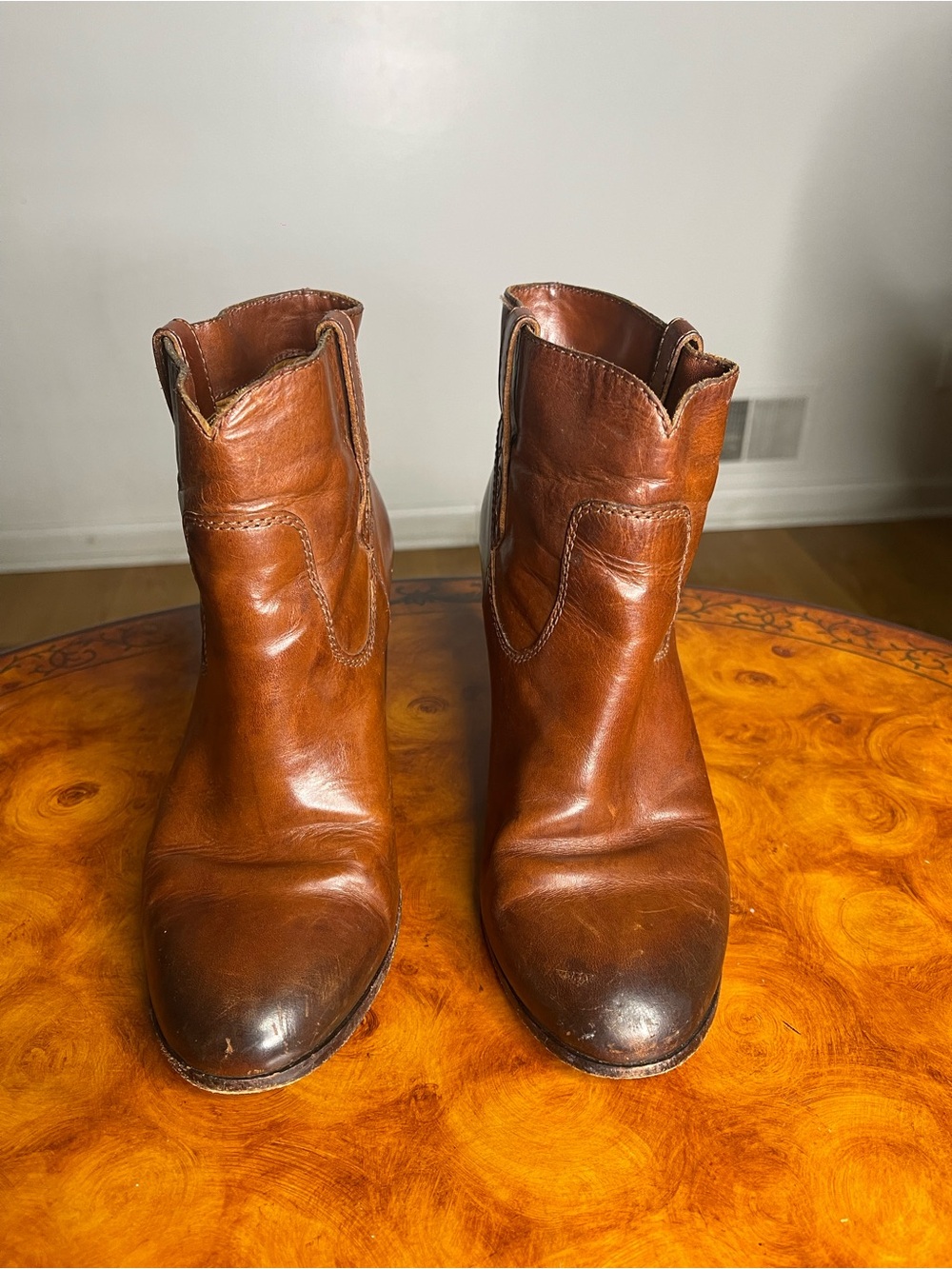 Vintage Brown Leather Cowboy Ankle Boots